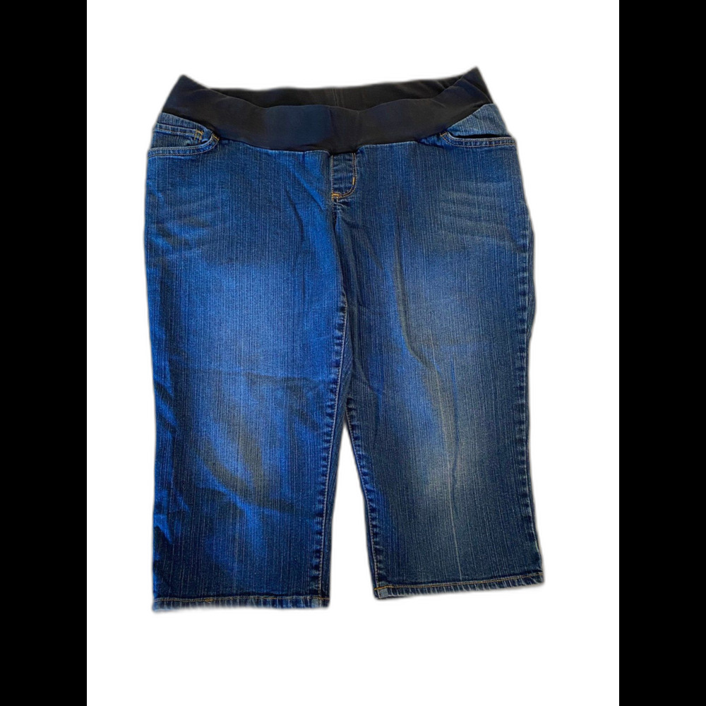 Oh Baby Maternity Denim‎ Capris Jeans Pants  Size Large Wide Elastic Waist